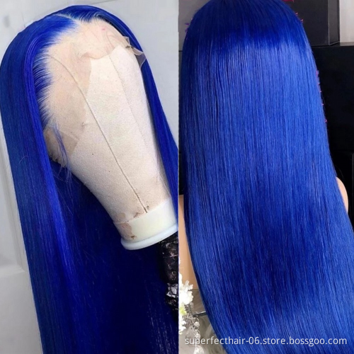 wholesale Indian Virgin Human Hair Blue Colored Lace Frontal Wig Vendor Lace Front Wig Human Hair For Black Women